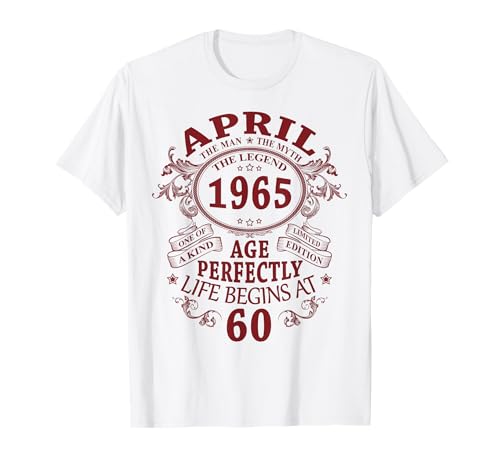 Comprar Ideas para regalar Regalo 60 Años Cumpleaños Hombre Original Abril 1965 Camiseta Rebajas 2025 | regaloscumple.com