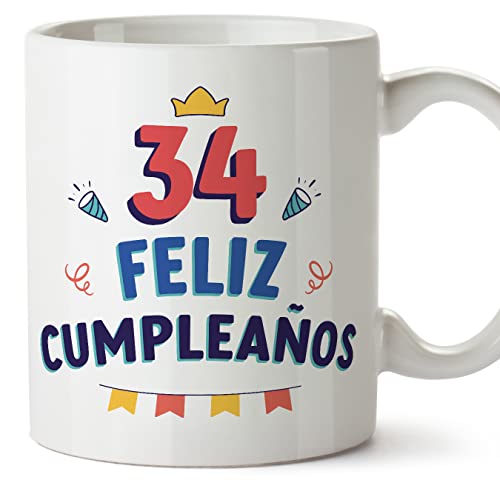 Consigue ahora MUGFFINS Tazas 34 Cumpleaños BlackFriday - En Español - ¡Feliz Cumpleaños! - 11 oz / 330 ml - Regalo original y divertido Rebajas 2025 | regaloscumple.com