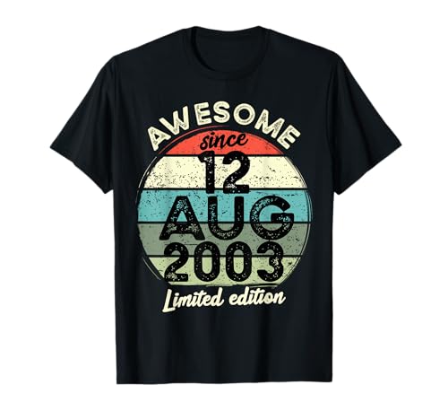 Consigue ahora Camiseta cumpleaños 20 años 12 agosto 2003 20 cumpleaños Camiseta Catálogo Ofertas 2024 | regaloscumple.com