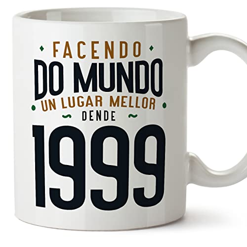 Consigue ahora MUGFFINS Tazas 1999 Cumpleaños - En Gallego - Facendo do Mundo un Lugar Mellor - 11 oz / 330 Cumpleaños ml - Regalo original y divertido Rebajas 2024 | regaloscumple.com