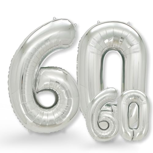 Comprar FUNXGO Globo Numero 60 Plateado -100cm + 40cm - Numero 60 Globo Cumpleaños años - Globo Regalos 60 Plateado - Número 60 Cumpleaños años Globo Plateado 60 gigante - Decoracion 60 Cumpleaños años Ofertas 2023 | regaloscumple.com