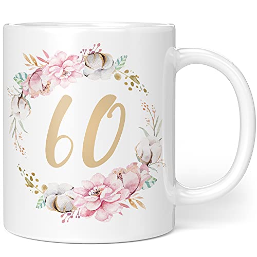 Consigue ahora Taza regalo cumpleaños para 60 mujeres ideas Regalos regalo para 60 cumpleaños regalo cumpleaños para mujeres flores cerámica 330 ml Ofertas 2024 | regaloscumple.com