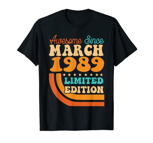 Comprar 34 cumpleaños impresionante desde marzo Regalos 1989 divertido cumpleaños Camiseta Ofertas 2024 | regaloscumple.com