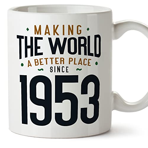 Consigue ahora MUGFFINS Tazas 1953 Cumpleaños - En Inglés - Making the World a Better Place - 11 Ideas para regalar oz / 330 ml - Regalo original y divertido Top Precio 2024 | regaloscumple.com