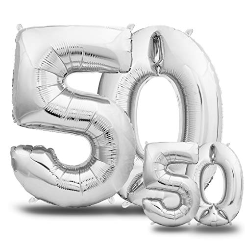 Comprar Envami® Globos Cumpleãnos 50 Plateado Cumpleaños - 101 CM + 40 CM Globos 50 Años - Globos Numero 50 - Decoracion 50 Cumpleaños Mujer Hombre - Globos Numeros Gigantes Para Fiestas - Vuelan con Helio Top Precio 2024 | regaloscumple.com
