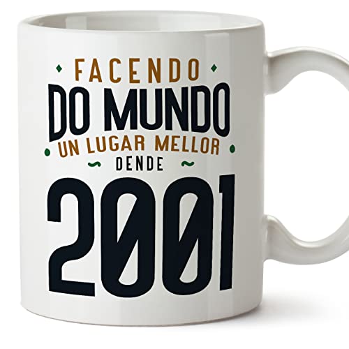 Consigue BlackFriday ahora MUGFFINS Tazas 2001 Cumpleaños - En Gallego - Facendo do Mundo un Lugar Mellor - 11 oz / 330 ml - Regalo original y divertido Rebajas 2025 | regaloscumple.com