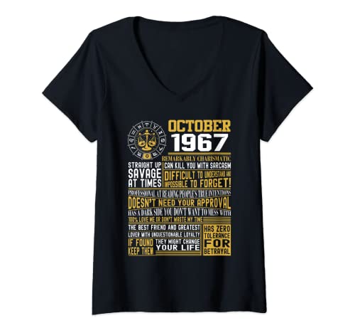 Comprar Mujer Nacido en octubre Libra 1967 regalos cumpleaños Camiseta Cuello V Cumpleaños Ofertas 2024 | regaloscumple.com