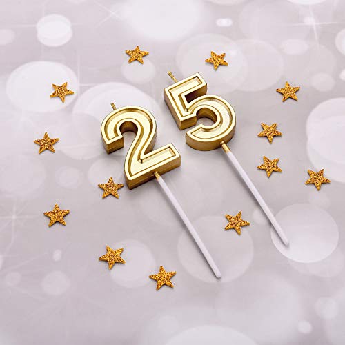 Dónde comprar en España Velas de Cumpleaños 25 Años Números Tarta Adornos Toppers para Boda Aniversario Celebración, Dorado