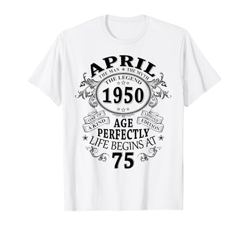 Consigue ahora Abril 1950 75 Años Cumpleaños Hombre Regalos Hecho En 1950 Camiseta Ofertas 2024 | regaloscumple.com