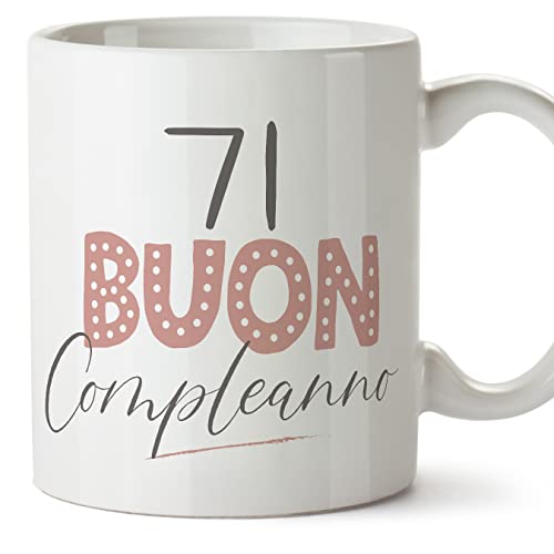 Consigue Ideas para regalar ahora MUGFFINS Tazas 71 Cumpleaños - En Italiano - Buon compleanno! Rosa - 11 oz / 330 ml - Regalo original y divertido Rebajas 2025 | regaloscumple.com
