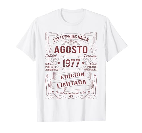 Consigue ahora Las Leyendas Nacen En Agosto 1977 47 Años Cumpleaños Hombre Camiseta Top Catálogo Precio 2024 | regaloscumple.com