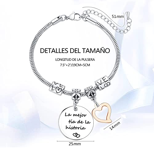 Ofertas de última hora RoCetysell Pulsera Inspiradora Mujer,Pulsera Tía Original Regalos Personalizados para Titas, Pulseras Plata de Charms Acero Inoxidable Mujer (La mejor tía la historia)