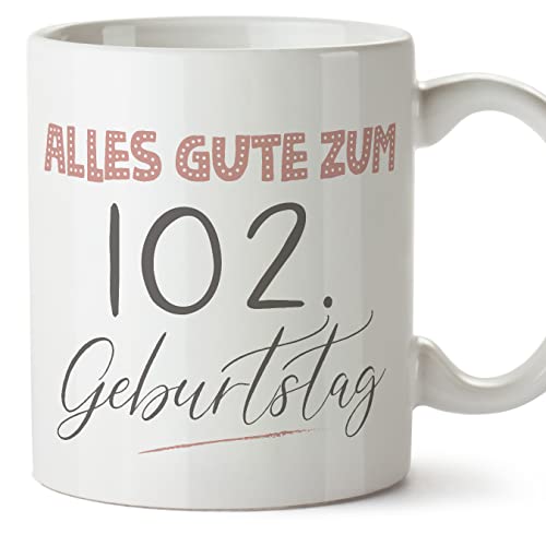 Consigue ahora MUGFFINS Tazas 102 Cumpleaños - En Alemán - Alles Gute zum Geburtstag! BlackFriday Pinke - 11 oz / 330 ml - Regalo original y divertido Ofertas 2025 | regaloscumple.com