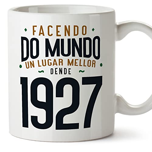Consigue ahora MUGFFINS Tazas 1927 Cumpleaños - En Gallego - Facendo Cumpleaños do Mundo un Lugar Mellor - 11 oz / 330 ml - Regalo original y divertido Ofertas 2025 | regaloscumple.com