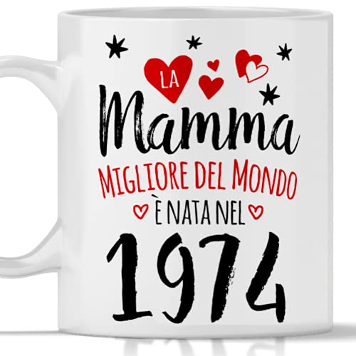 Comprar Tee Design Taza mamá 50 años idea regalo mujer para cumpleaños La mamá mejor del mundo nació en 1974 - Día la Madre regalos Ideas para regalar Navidad para ella Taza 50 años mujer Rebajas 2025 | regaloscumple.com