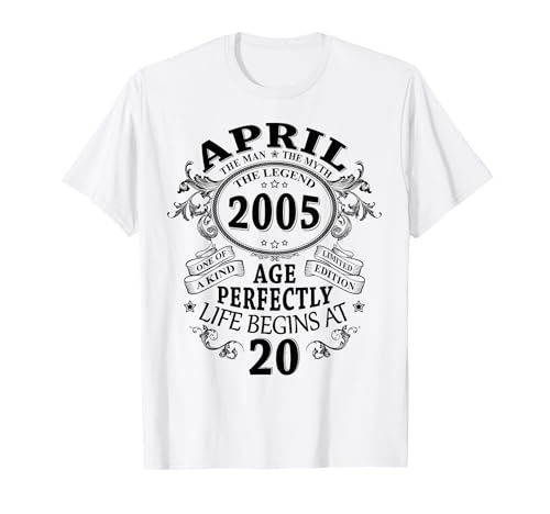 Consigue ahora Abril 2005 20 Años Cumpleaños Hombre Hecho Regalos En 2005 Camiseta Rebajas 2024 | regaloscumple.com