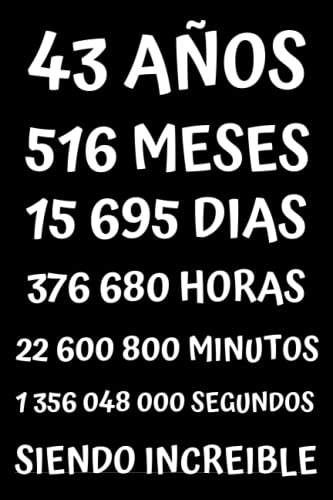 Consigue ahora 43 AÑOS BlackFriday SIENDO INCREIBLE: REGALO PARA HOMBRE Y MUJER DE 43 AÑOS DE CUMPLEAÑOS ORIGINAL Y DIVERTIDO CUADERNO DE APUNTES O AGENDA DIARIO LEBRETA DE NOTAS .... Top Precio 2023 | regaloscumple.com