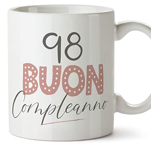 Comprar MUGFFINS Tazas 98 Cumpleaños - En Italiano - Buon Ideas para regalar compleanno! Rosa - 11 oz / 330 ml - Regalo original y divertido Rebajas 2025 | regaloscumple.com