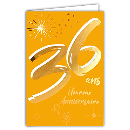 Comprar Afie Tarjeta cumpleaños Cumpleaños 36 años oro brillante con textura texturizada para hombre y mujer texto colorido adaptado a la edad en el interior sobre incluido - Fabricado en Francia Rebajas 2024 | regaloscumple.com