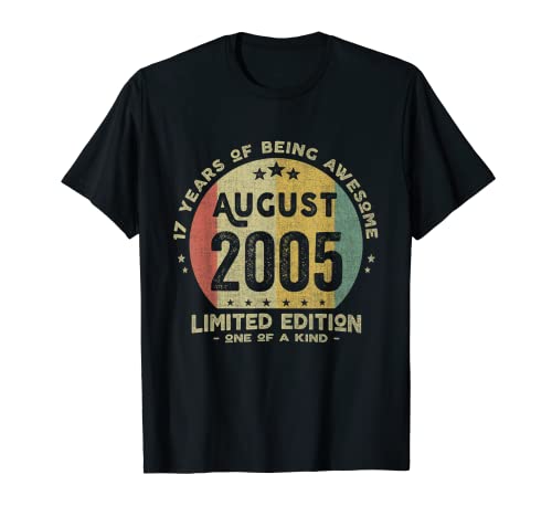 Comprar Cumpleaños Regalo 17 años Cumpleaños Chico Chica - Agosto 2005 Camiseta Ofertas 2024 | regaloscumple.com