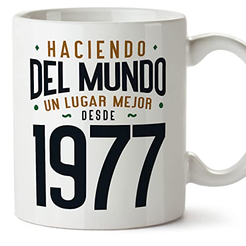 Consigue ahora MUGFFINS Tazas 1977 Cumpleaños - En Español - Haciendo del Mundo un Lugar Mejor - 11 oz / 330 ml - Regalo original y divertido Catálogo Ofertas 2023 | regaloscumple.com
