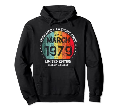 Comprar Impresionante Cumpleaños Desde Marzo 1979 Awesome Cumpleaños Retro Sudadera con Capucha Rebajas 2024 | regaloscumple.com