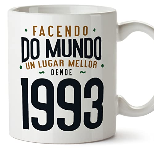 Consigue ahora MUGFFINS Tazas 1993 Cumpleaños - En Gallego - Facendo do Mundo un Lugar Mellor - 11 oz / 330 Regalos ml - Regalo original y divertido Ofertas 2024 | regaloscumple.com