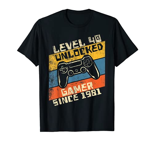 Comprar Videojuegos Ideas para regalar 40 cumpleaños nivel 40 desbloqueado 1981 Camiseta Rebajas 2025 | regaloscumple.com