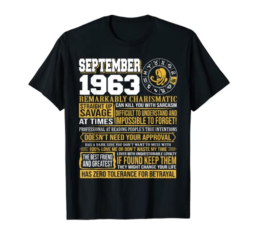 Consigue ahora Regalos Ideas para regalar cumpleaños septiembre - Nacido en septiembre Virgo 1963 Divertido Camiseta Rebajas 2024 | regaloscumple.com