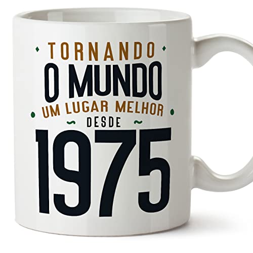 Comprar MUGFFINS Tazas 1975 Cumpleaños - En Portugués - Tornando o Mundo um Lugar Melhor - 11 oz / 330 ml - Regalo original BlackFriday y divertido Ofertas 2025 | regaloscumple.com