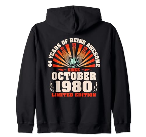 Consigue ahora 44 Cumpleaños Retro Guitarrista Amantes la Música Nacidos en Octubre 1980 Sudadera con Regalos Capucha Rebajas 2024 | regaloscumple.com