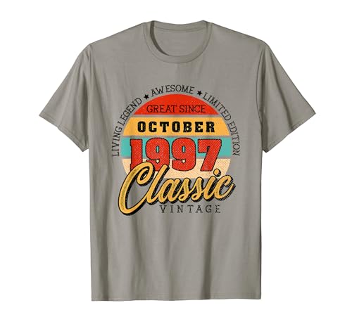 Consigue ahora Retro 25 Años Octubre 1997 Cumpleaños Vintage Navidad Bday Classic Camiseta Ofertas 2024 | regaloscumple.com