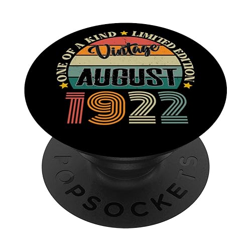 Consigue Cumpleaños ahora 102 Años Vintage Agosto 1922 Cumpleaños 102 Retro PopSockets PopGrip Intercambiable Top Precio 2025 | regaloscumple.com