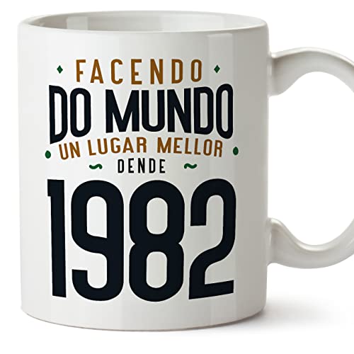 Comprar MUGFFINS Tazas 1982 Cumpleaños Navidad - En Gallego - Facendo do Mundo un Lugar Mellor - 11 oz / 330 ml - Regalo original y divertido Top Precio 2025 | regaloscumple.com
