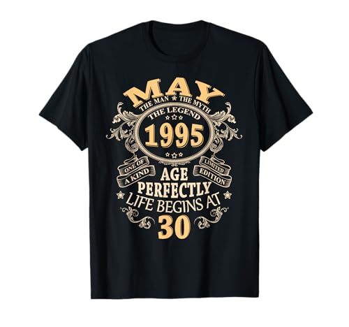 Consigue Cumpleaños ahora 30 Años Cumpleaños Hombre Mujer Mayo 1995 Vintage 1995 Camiseta Rebajas 2024 | regaloscumple.com
