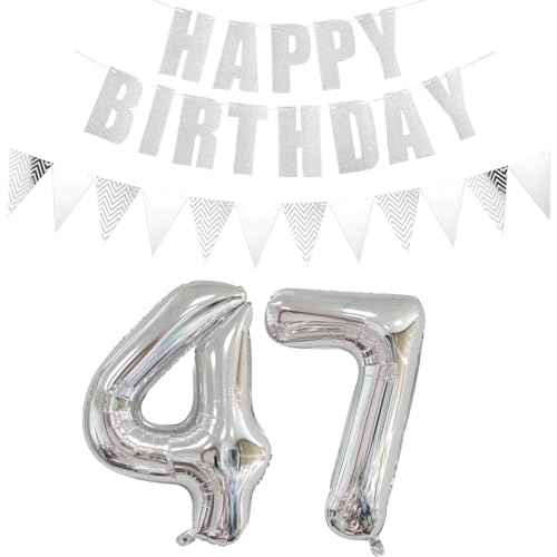 Consigue ahora Globos con número 47 plata Navidad + guirnalda feliz cumpleaños + pancarta globo papel aluminio 47 cumpleaños decoración para mujer hombre Top Precio 2024 | regaloscumple.com