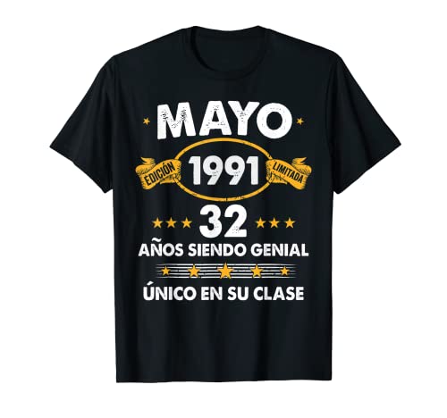 Comprar Hombre 32 Años Cumpleaños Regalo Regalos Hombre Mayo 1991 Mayo 32 Años Camiseta Rebajas 2025 | regaloscumple.com