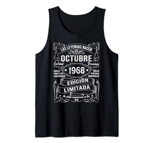 Comprar Las Leyendas Nacen En Octubre 1968 Regalo 56 Años Cumpleaños Catálogo Camiseta sin Mangas Top Precio 2024 | regaloscumple.com