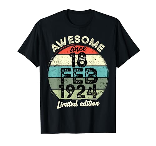 Comprar 18 febrero 1924 100 cumpleaños 100 años 2024 Cumpleaños Navidad Camiseta Ofertas 2024 | regaloscumple.com