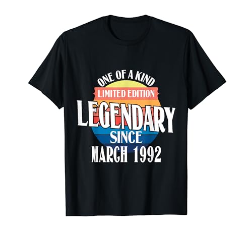 Consigue ahora Edición BlackFriday Limitada Legendario Desde Marzo De 1992 Cumpleaños Camiseta Top Precio 2025 | regaloscumple.com