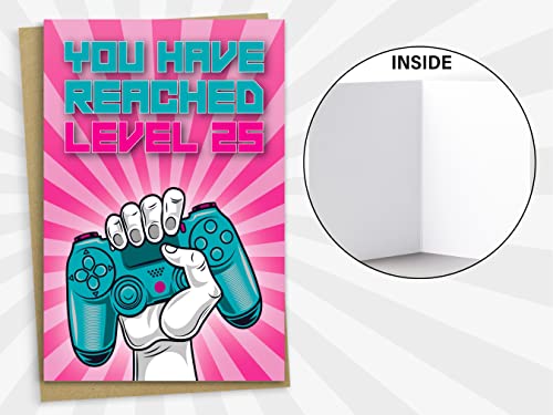 Comprar ahora Tarjeta   cumpleaños 25  has alcanzado el nivel 25  tarjeta   felicitación para jugadores   veinticinco años  regalo   cumpleaños para hijo o hija adulto  para él  su nieto  nieta  rosa