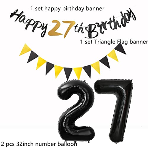 Oferta Flash Globo 27 cumpleaños decoración hombre mujer negro/oroDeco de cumpleaños 27