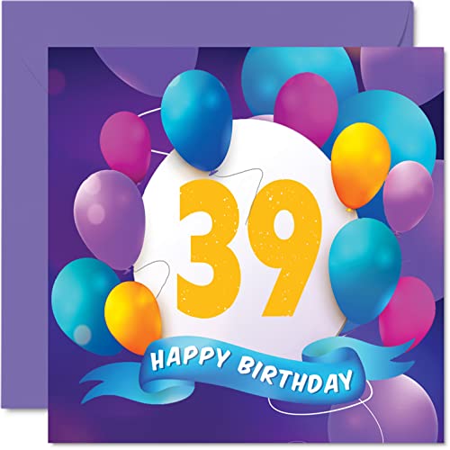 Comprar Tarjeta cumpleaños número 39 para hombres y mujeres fiesta globos tarjetas feliz cumpleaños para hombre 39 años Regalos mujer hermano hermana mamá papá tía tío mejor amigo primo 145 mm x 145 mm tarjetas felicitación cumpleaños regalo Rebajas 2024 | regaloscumple.com