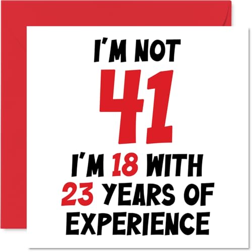 Consigue Regalos ahora Tarjeta felicitación 41 cumpleaños mujeres hombres no 41 años experiencia con 23 años experiencia divertida cuarenta uno cuarenta primer cumpleaños hermano hermana amiga 145 mm x 145 mm Rebajas 2024 | regaloscumple.com