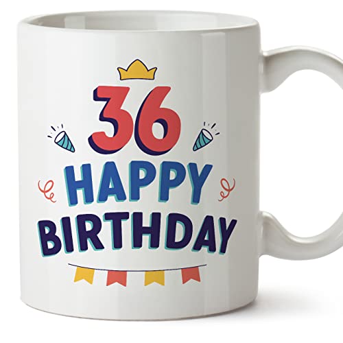 Comprar MUGFFINS Tazas 36 Cumpleaños - En Inglés - Happy Birthday! - 11 oz / 330 ml - Regalo original Promoción y divertido Top Precio 2025 | regaloscumple.com