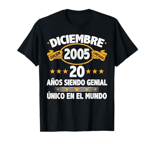 Consigue ahora Diciembre 2005 Regalos 20 Años Hombre Cumpleaños Diciembre 2005 Camiseta Ofertas 2025 | regaloscumple.com