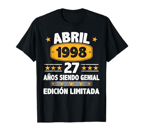 Consigue ahora Abril 1998 27 Años Hombre Cumpleaños BlackFriday Regalo Abril 1998 Camiseta Top Precio 2025 | regaloscumple.com