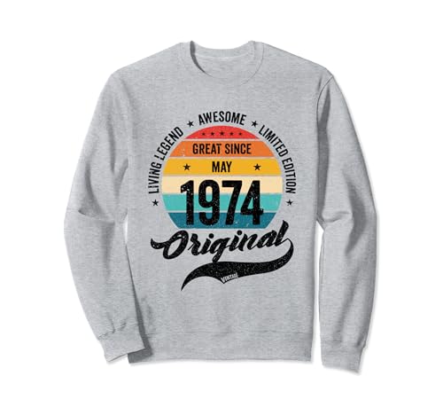Comprar Mayo 1974 Cumpleaños Retro Años Cumpleaños Vintage Bday Clásico Sudadera Rebajas 2024 | regaloscumple.com