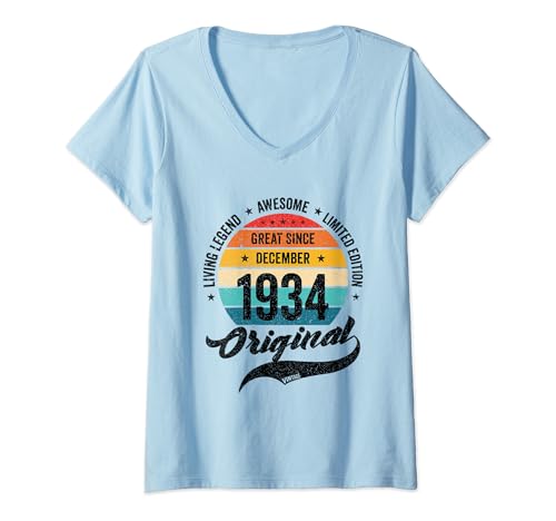 Comprar Mujer Diciembre 1934 Cumpleaños Retro Años Vintage Bday Clásico Camiseta Cuello BlackFriday V Top Precio 2024 | regaloscumple.com
