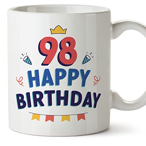 Consigue ahora MUGFFINS Tazas 98 Cumpleaños - En Inglés - Happy Birthday! - 11 oz Navidad / 330 ml - Regalo original y divertido Ofertas 2025 | regaloscumple.com